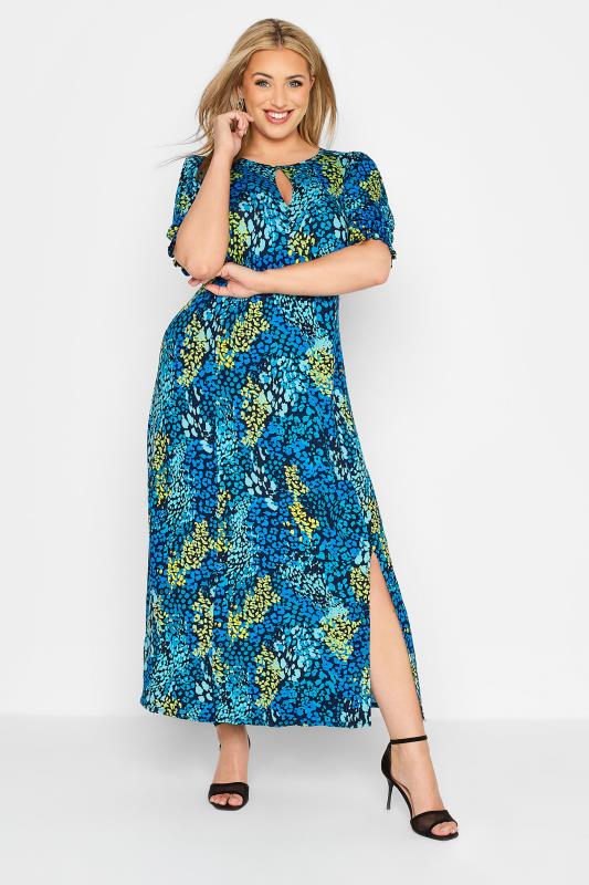 YOURS LONDON Plus Size Blue Animal Print Keyhole Maxi Dress | Yours Clothing 2