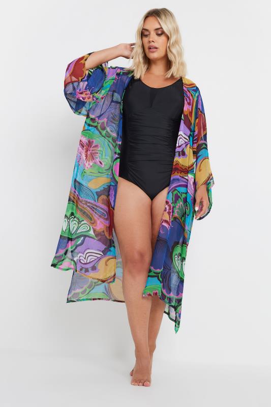 YOURS Plus Size Blue Abstract Print Beach Shirt | Yours Clothing 2