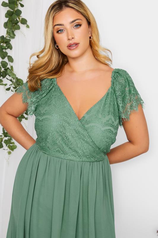 YOURS LONDON Plus Size Green Lace Detail Wrap Maxi Dress | Yours Clothing 4