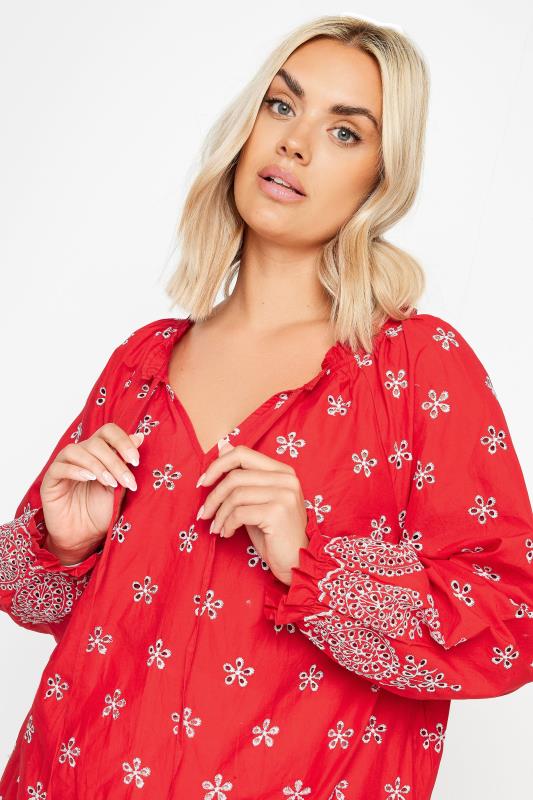 YOURS Plus Size Red & White Broderie Anglaise Blouse | Yours Clothing 4