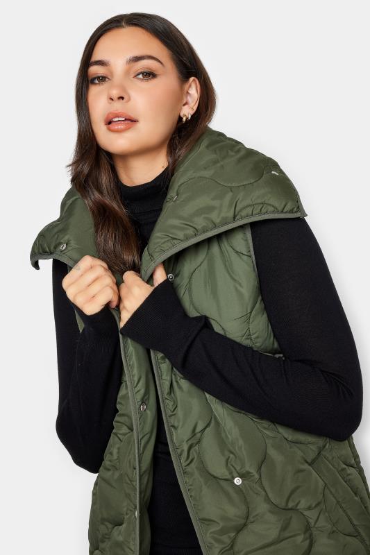 LTS Tall Olive Green Funnel Neck Quilted Longline Gilet | Long Tall Sally 4