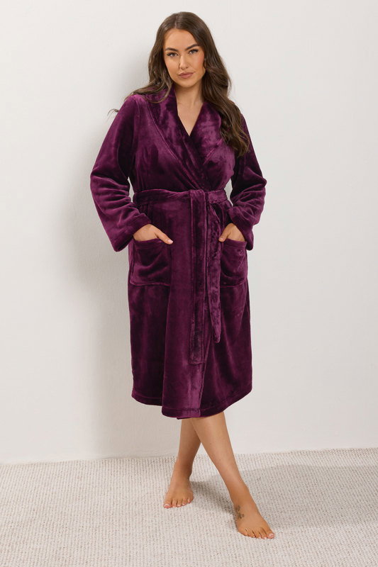Yours Women's Plus Size Burgundy Red Luxe Dressing Gown Size 30-32