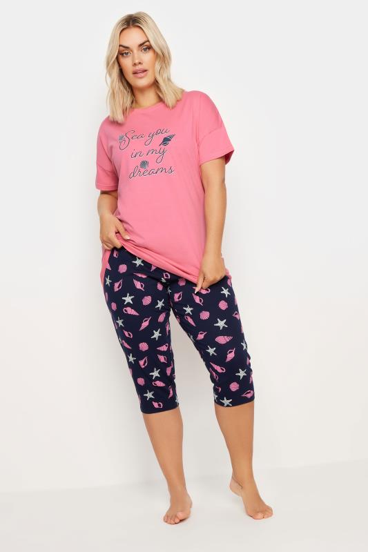 YOURS Plus Size Pink 'Sea You In My Dreams' Pyjama Set | Yours Clothing 1