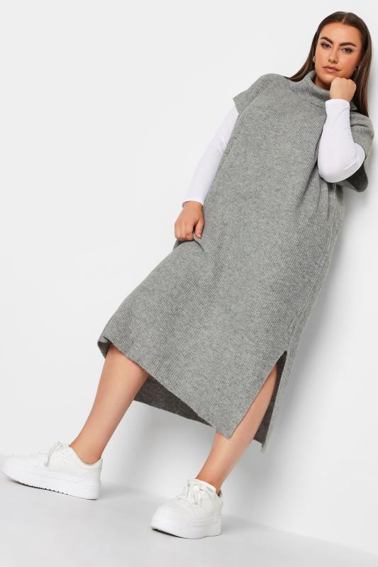Plus Size  YOURS Curve Grey Roll Neck Knitted Dress