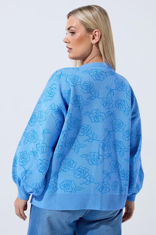 LIMITED COLLECTION Plus Size Blue Rose Knitted Cardigan | Yours Clothing 2