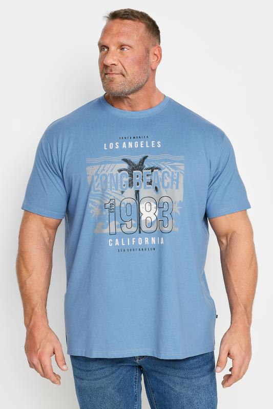 KAM Big & Tall Powder Blue Marl 'Long Beach' T-Shirt | BadRhino 1