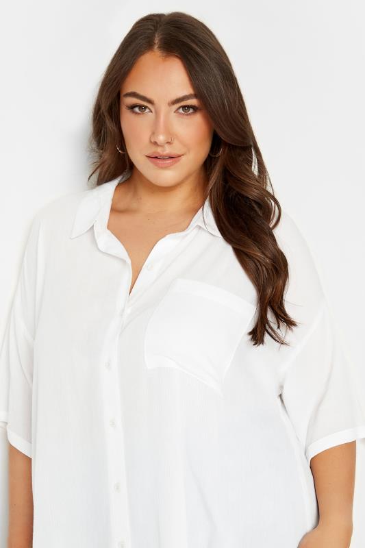 YOURS Curve White Short Sleeve Crinkle Shirt | Yours Clothing 4