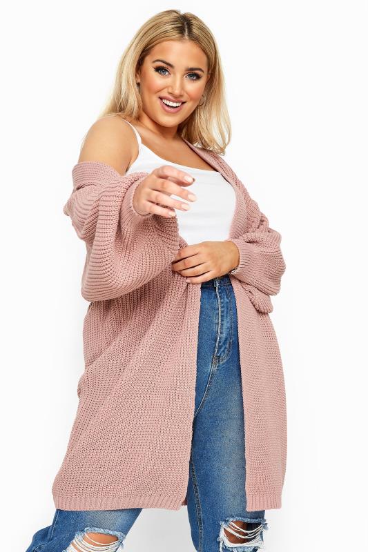Pink Oversized Balloon Sleeve Knitted Cardigan_A.jpg