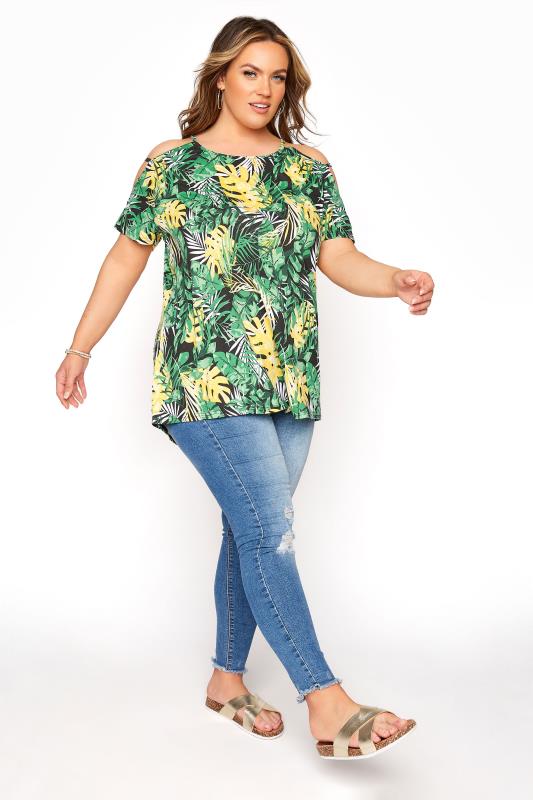 Green Tropical Print Strappy Cold Shoulder Top_B.jpg