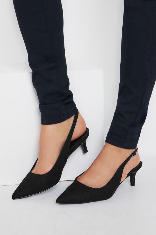  Grande Taille LTS Black Slingback Kitten Heel Court Shoes In Standard Fit