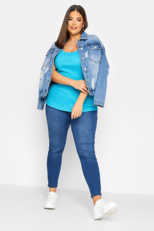 YOURS Plus Size Turquoise Blue Racer Back Vest Top | Yours Clothing 3