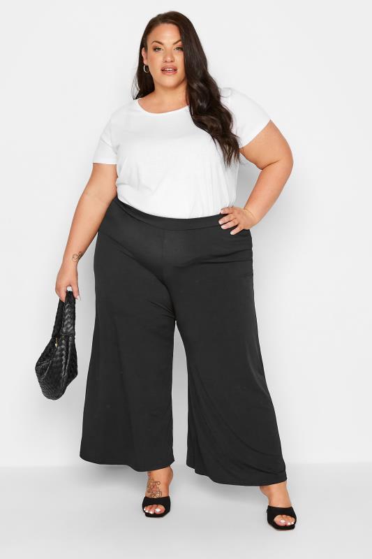 Plus Size Black Super Wide Leg Palazzo Trousers | Yours Clothing 2