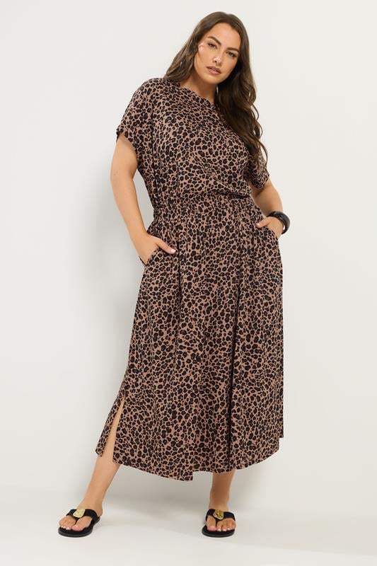  YOURS vestido largo marrón con estampado de leopardo 