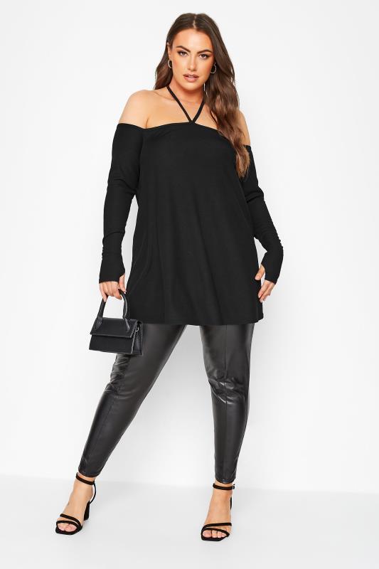 LIMITED COLLECTION Plus Size Black Tie Neck Cold Shoulder Top | Yours Clothing 5
