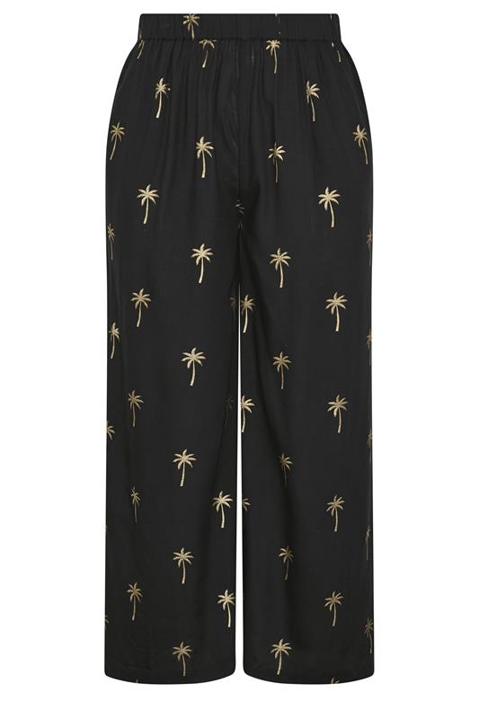 YOURS Plus Size Black Foil Palm Tree Beach Trousers | Yours Clothing 5