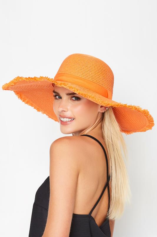 Plus Size  Yours Orange Frayed Edge Straw Hat