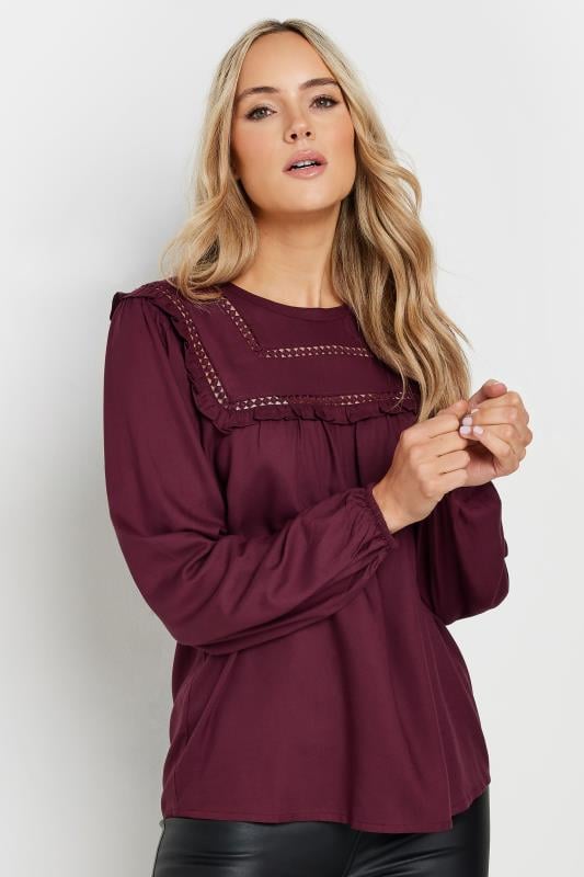 LTS Tall Burgundy Red Woven Frill Blouse | Long Tall Sally 1