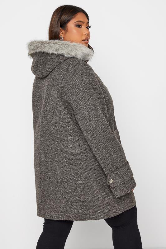 Curve Grey Faux Fur Trim Duffle Coat 3