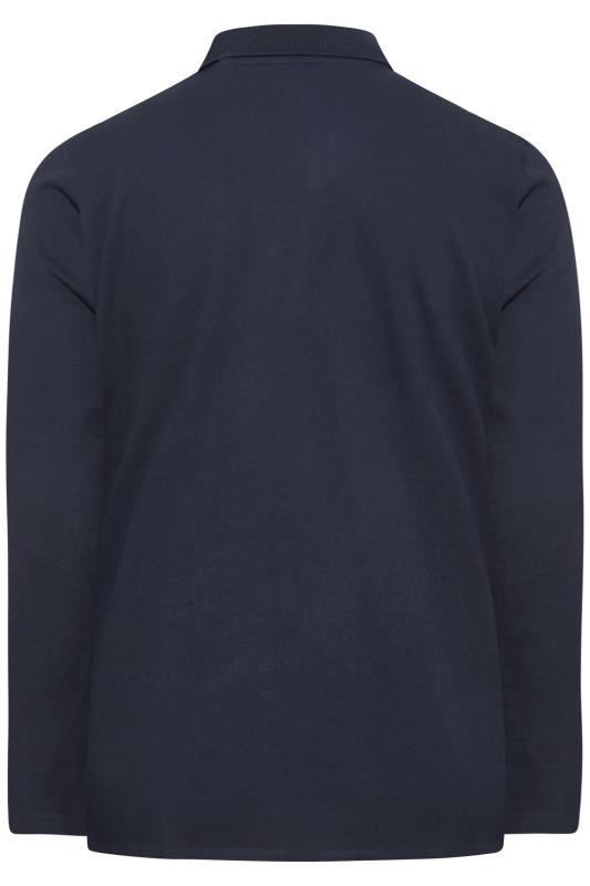 BadRhino Big & Tall Navy Blue Essential Long Sleeve Polo Shirt 4