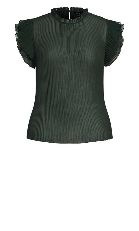 Evans Khaki Green Pleated Frill Sleeve Blouse 6