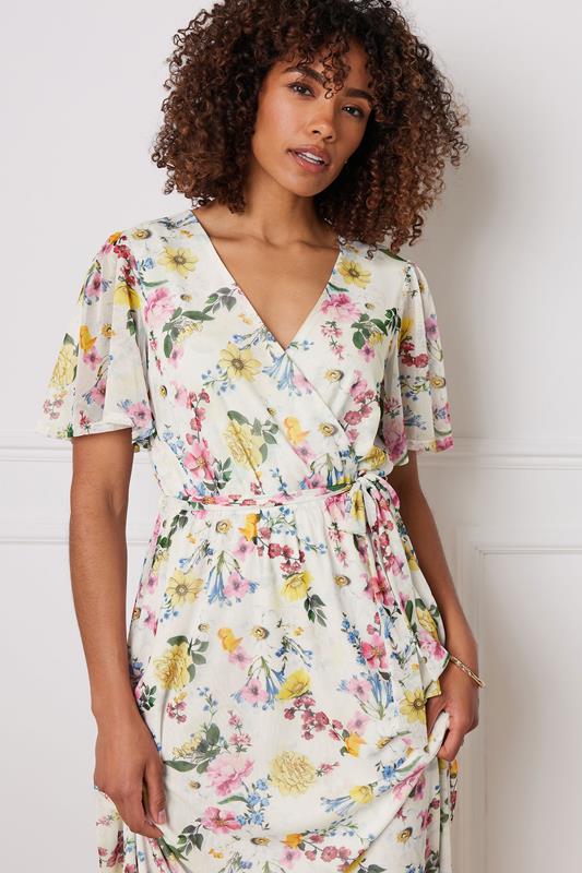 M&Co Ivory White Floral Print Wrap Midi Dress | M&Co 4