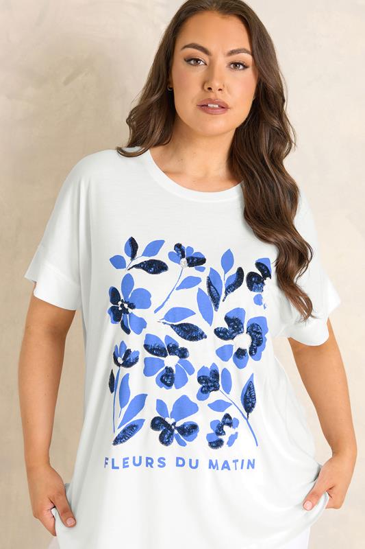 EVANS Plus Size White Floral Print Graphic T-Shirt | Evans 4