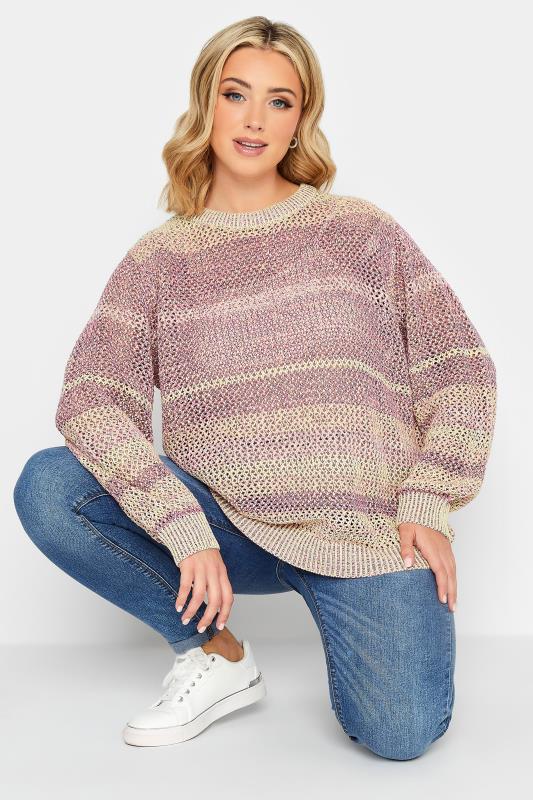 YOURS PETITE Curve Plus Size Pink Open Knit Jumper | Yours Clothing  1