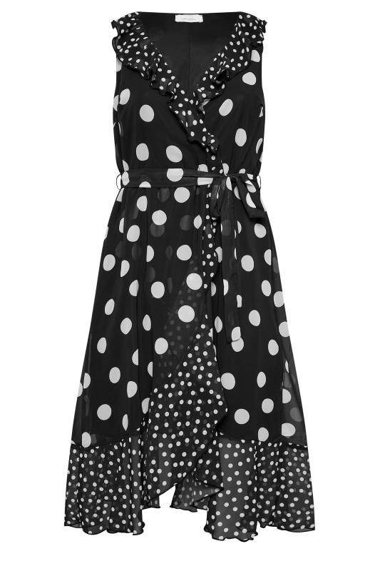 YOURS LONDON Curve Plus Size Black Polka Dot Print Double Ruffle Wrap Dress | Yours Clothing  6