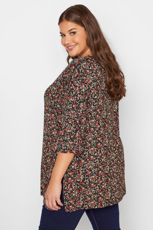 Plus Size Black Ditsy Floral T-Shirt | Yours Clothing 3
