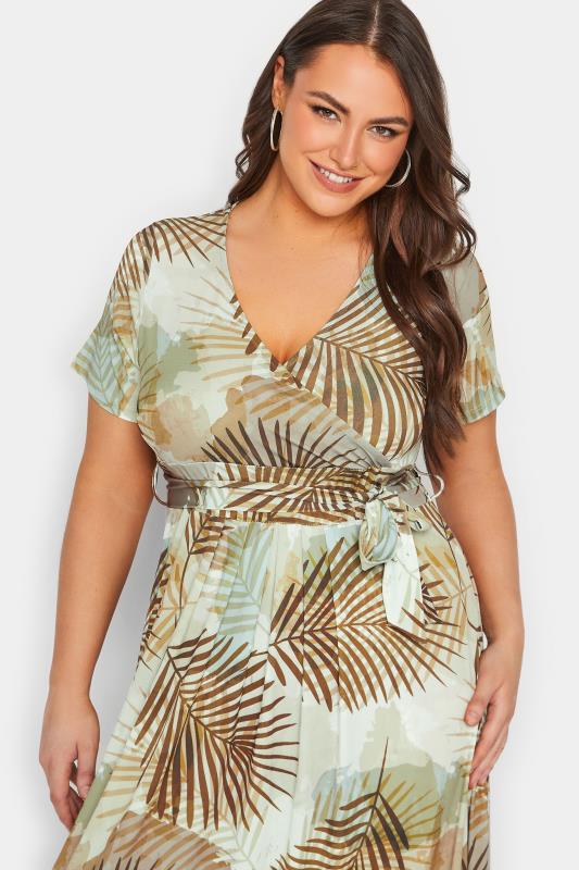 YOURS Curve Plus Size Brown Tropical Leaf Print Wrap Dress | Yours Clothing  4