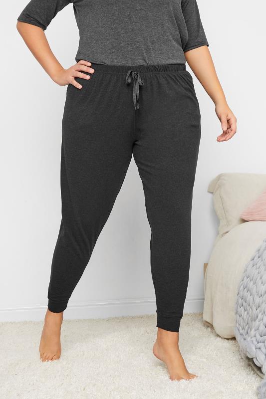 2 PACK Plus Size Black & Grey Cuffed Pyjama Bottoms | Yours Clothing 2