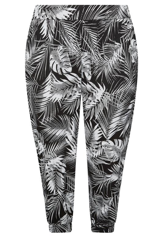 YOURS Curve Plus Size Black Leaf Print Cropped Harem Trousers | Yours Clothing  4