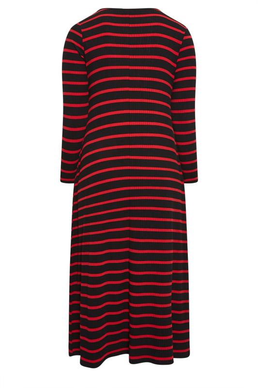 YOURS Curve Red Striped Ribbed Long Sleeve Swing Maxi Dress | Yours Clothing 7