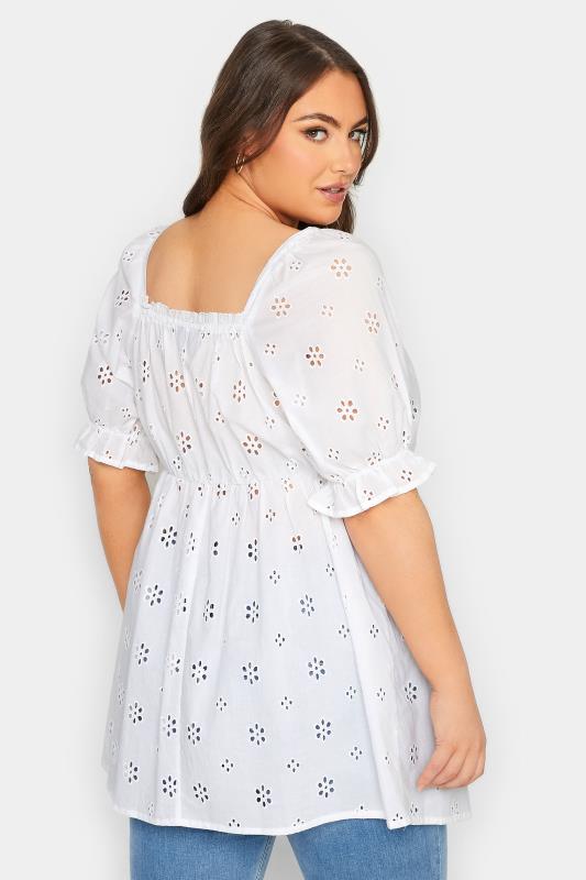 YOURS Plus Size Curve White Broderie Anglaise Peplum Top | Yours Clothing  3