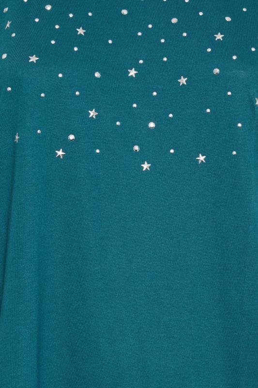 YOURS Plus Size Teal Blue Embellished Front T-Shirt | Yours Clothing 5