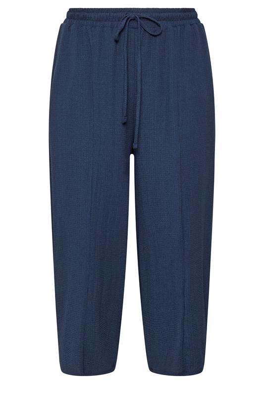 YOURS Plus Size Navy Blue Crinkle Barrel Trousers | Yours Clothing 5