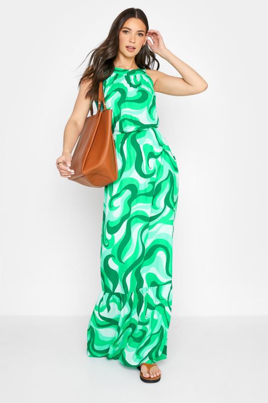 LTS Tall Bright Green Swirl Print Halter Neck Maxi Dress_B.jpg