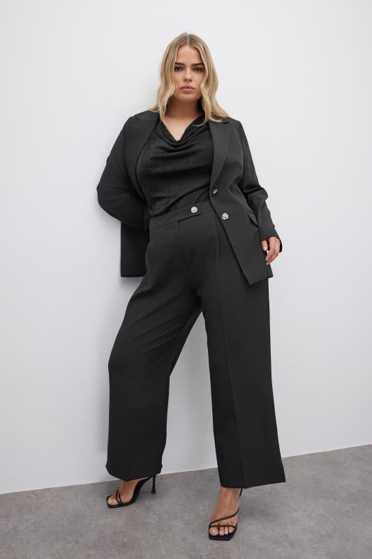 YOURS LONDON Plus Size Black Tailored Wide Leg Trousers | Yours Clothing 1