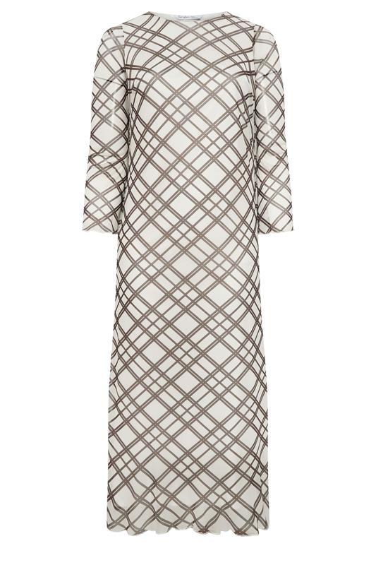 YOURS LONDON Plus Size Ivory White & Brown Checked Mesh Dress | Yours Clothing 5
