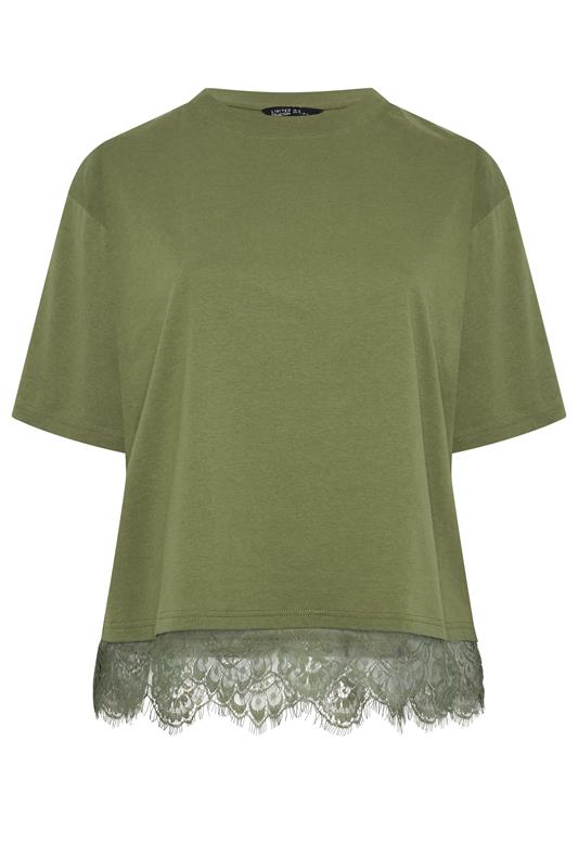 LIMITED COLLECTION Plus Size Khaki Green Lace Hem T-Shirt | Yours Clothing 5