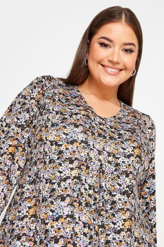 YOURS Plus Size Black Floral Print Long Sleeve Swing Top | Yours Clothing 4