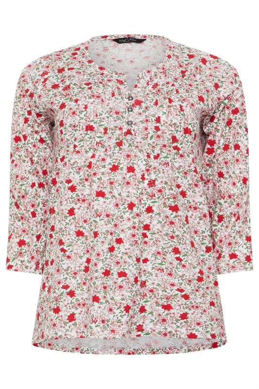 M&Co Pink Floral 3/4 Sleeve Henley Top | M&Co 1