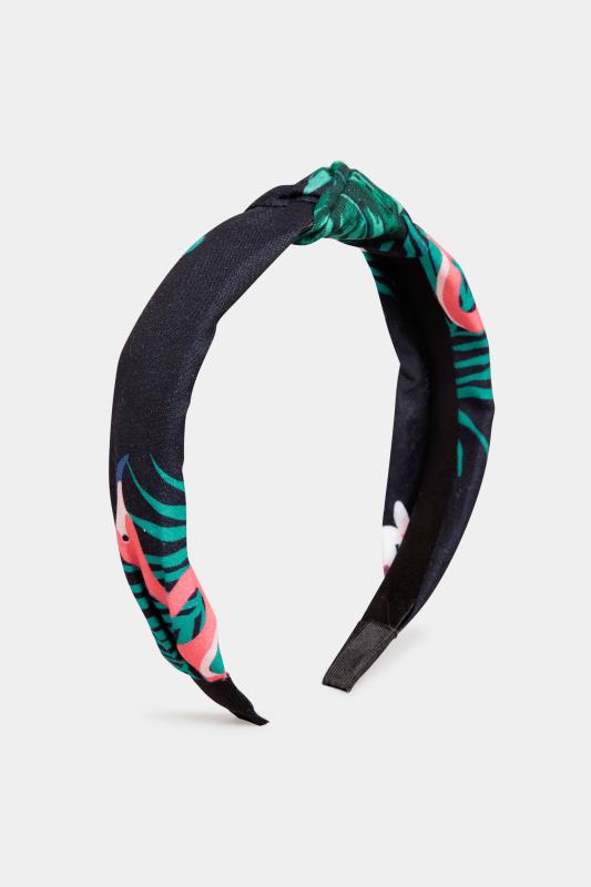 Black Tropical Print Twist Headband 1