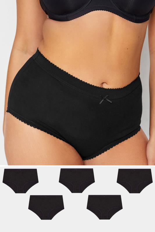 Plus Size 5 Pack Black Cotton High Waisted Full Briefs | Yours Clothing 1
