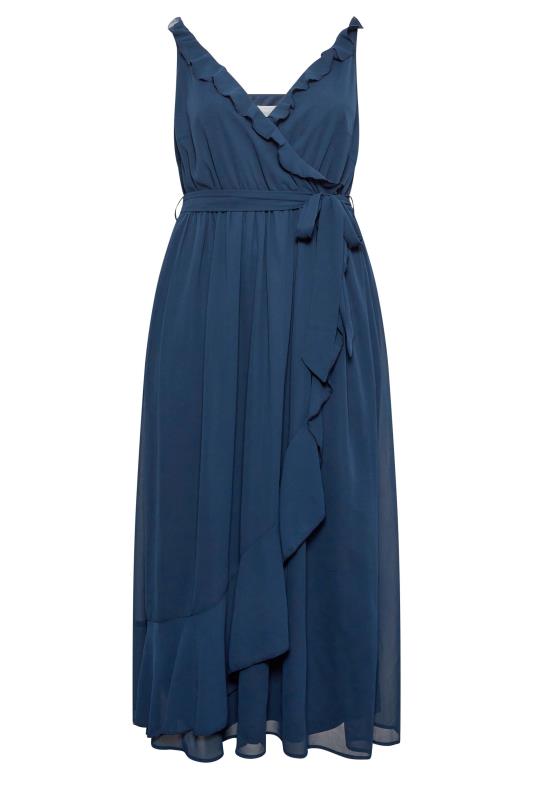 YOURS LONDON Plus Size Navy Blue Ruffle Wrap Dress | Yours Clothing 6
