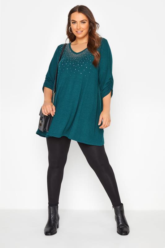 Teal Diamante Embellished Soft Touch Top_B.jpg