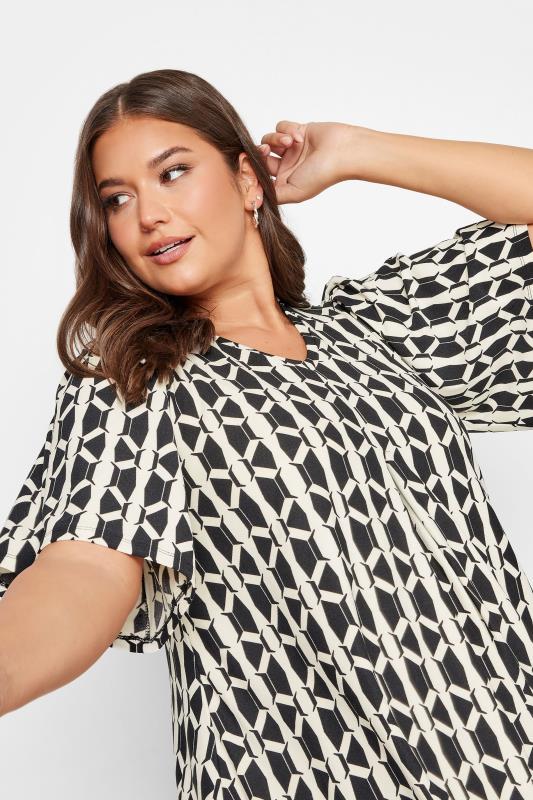 YOURS Plus Size White Geometric Print Pleated Top | Yours Clothing