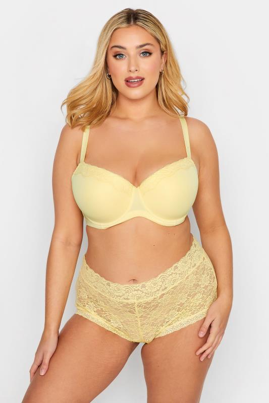 YOURS 2 PACK Plus Size Curve Yellow & White Lace Trim T-Shirt Bra | Yours Clothing 4