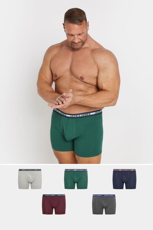 JACK & JONES Big & Tall Green & Grey 5 Pack Trunks | BadRhino 1