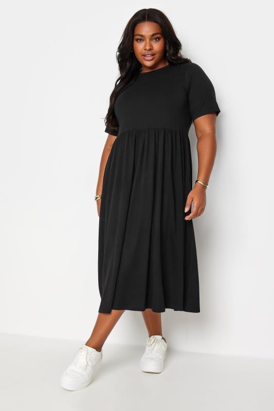 YOURS Plus Size Black Pure Cotton Midaxi Dress | Yours Clothing 1